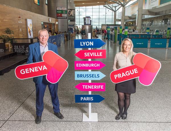 Cork Airport Launch Winter Schedule Peopla at Cork Airport holding signs